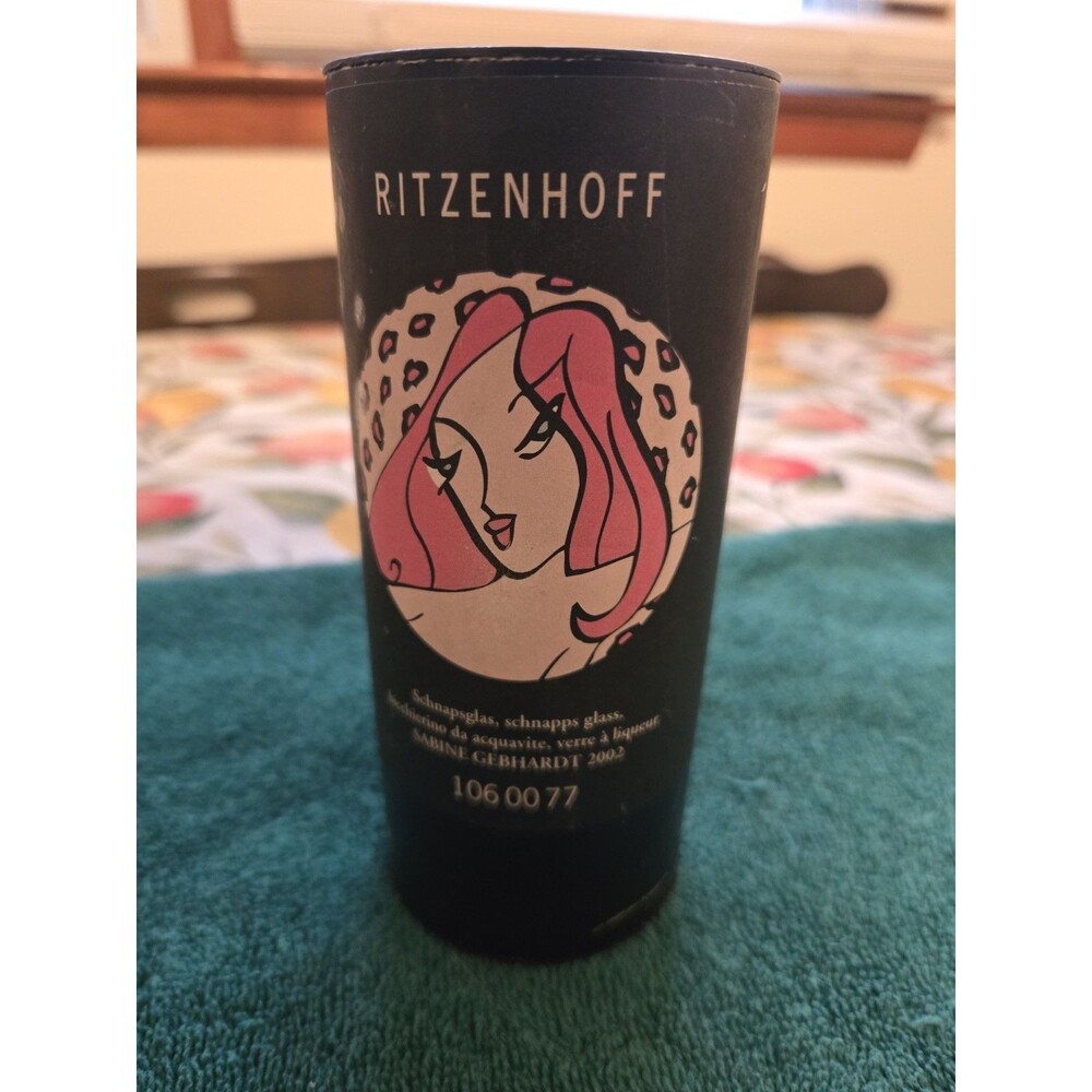 Ritzenhoff Schnapps Shot Glass SABINE GEBHARDT 2002 W/cylinder & Coasters